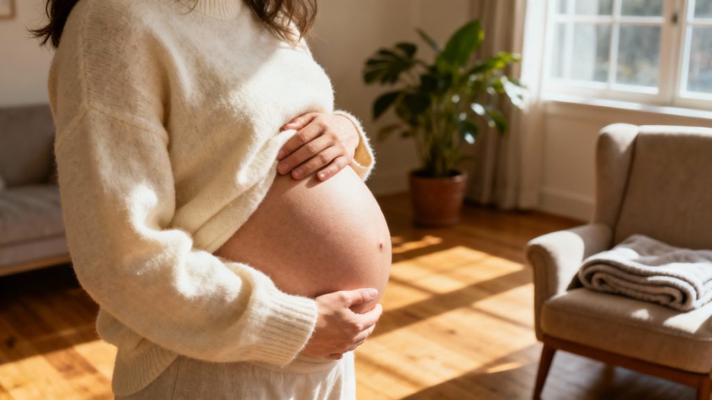 Découvrez le ventre d'une femme enceinte de 3 mois