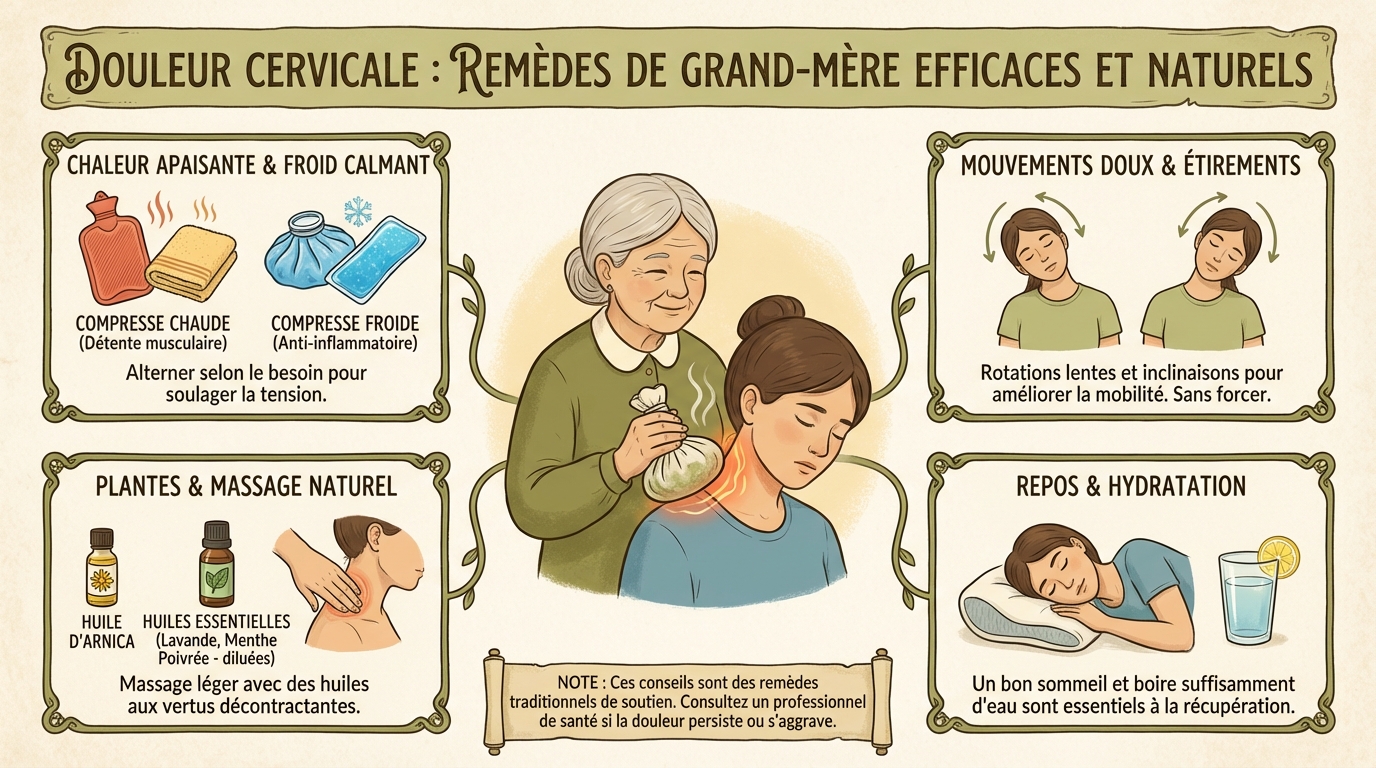Douleur cervicale : remède de grand-mère efficace et naturel 1 Remèdes de grand-mère pour soulager la douleur cervicale