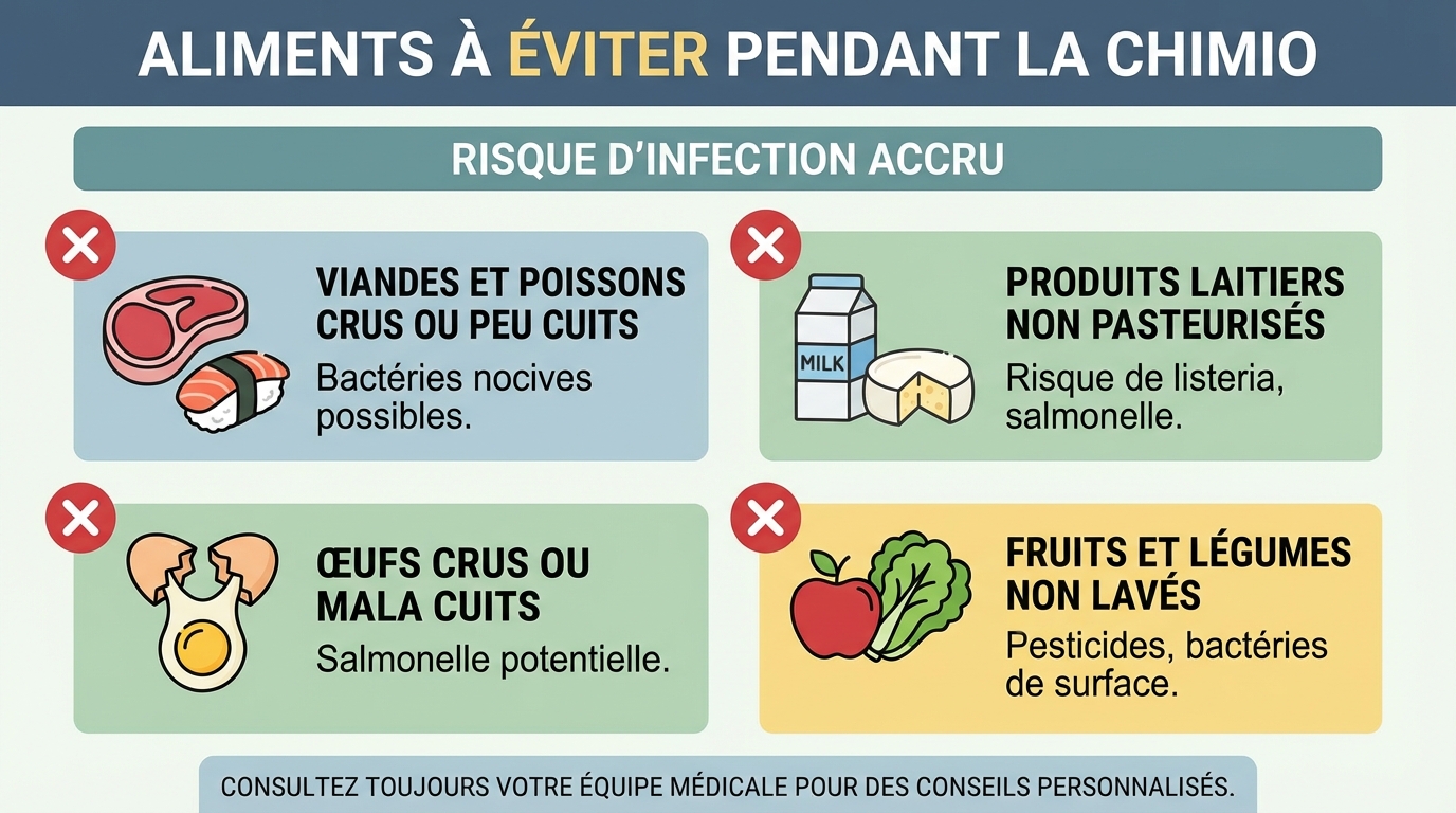 Aliments interdits pendant la chimio : ce qu'il faut éviter 1 Liste des aliments interdits