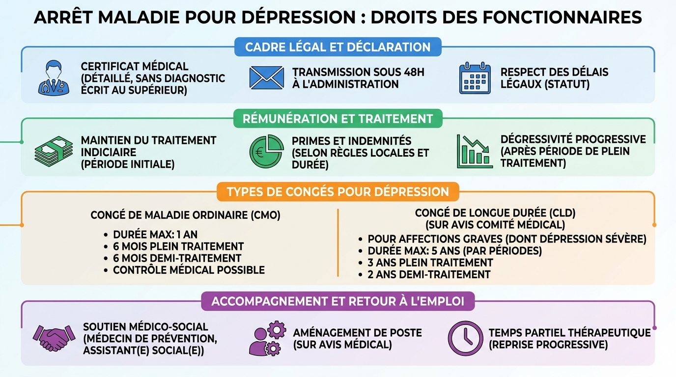 Arrêt maladie pour dépression : droits des fonctionnaires 1 Démarches à suivre