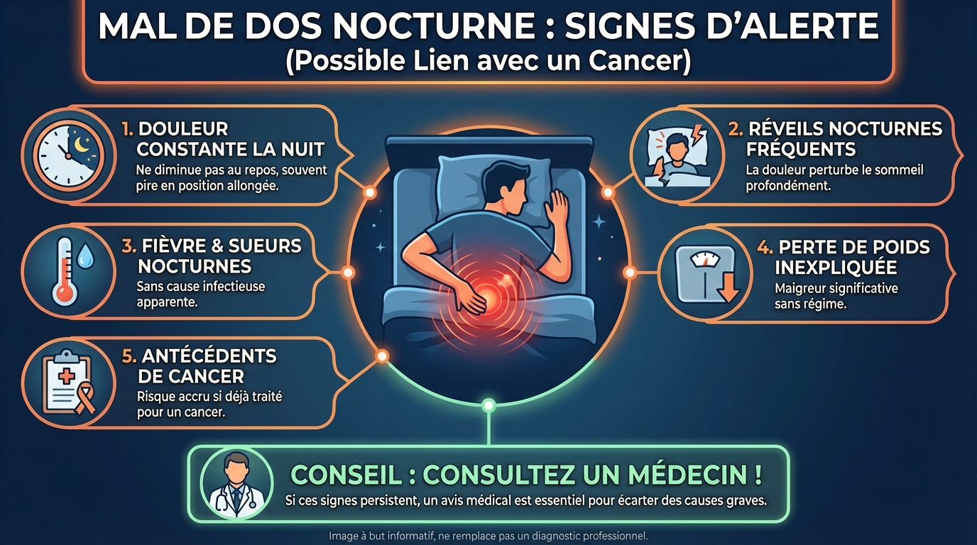 Mal de dos la nuit : signes de cancer à ne pas ignorer 1 Liens entre mal de dos et cancer